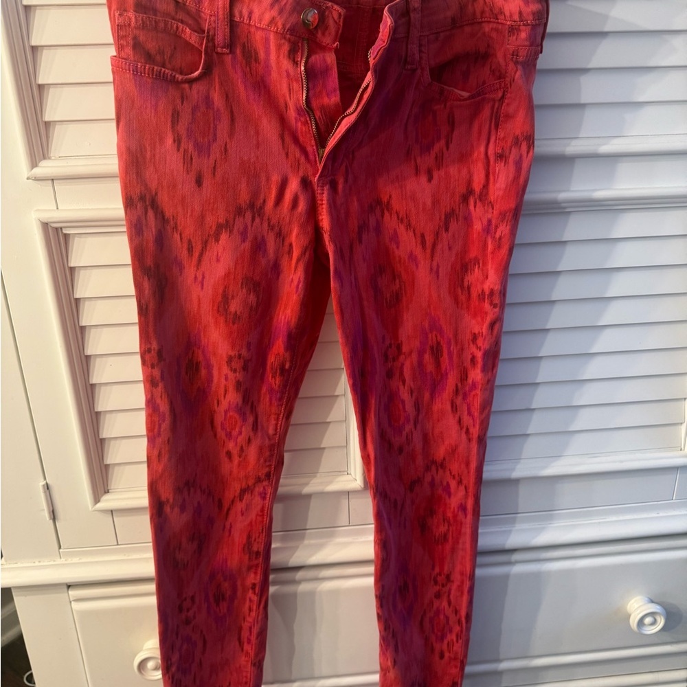 Joe’s Jeans Red Ikat Skinny Ankle Jeans Geranium Tribal Print Size 30 - Picture 4 of 10